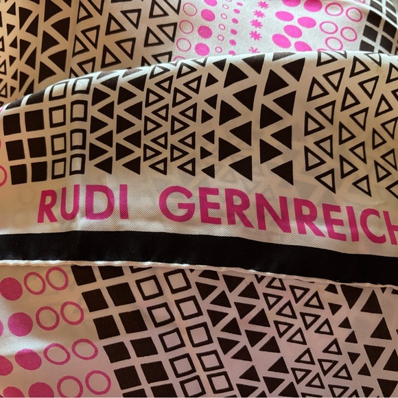 Rudi Gernreich Vintage Scarf Cream Brown and Pink 30Lx30W-inches - Picture 7 of 7